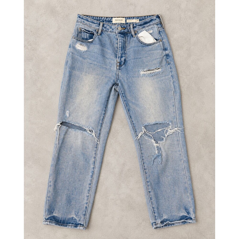 PacSun Mom Jeans Women's 27 Light Wash Distressed Ripped Blue Denim